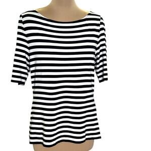 White House Black Market Top XL Stripe Black White Back Cutout Casual Comfort